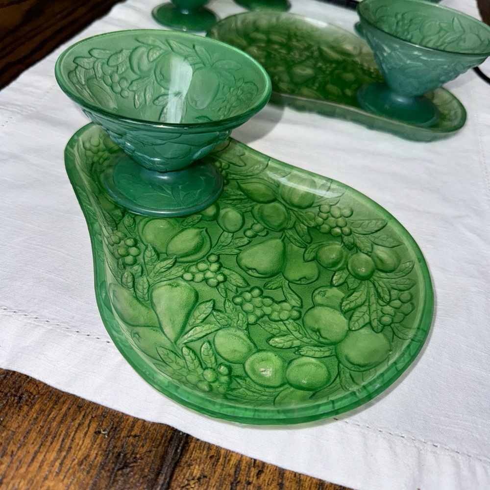 1920s Consolidated Five Fruits  Green Snack Plate and Sundae/ set off 4Ps